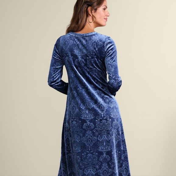 New Soft Surroundings Santiago Embossed Velvet Medieval Blue Dress XL - Picture 2 of 8